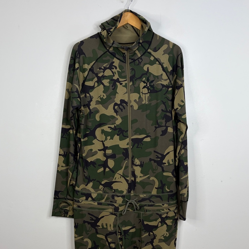 Air Blaster Ninja Suit Mens XL Green Dino Camo Hooded Long Johns Base Layer